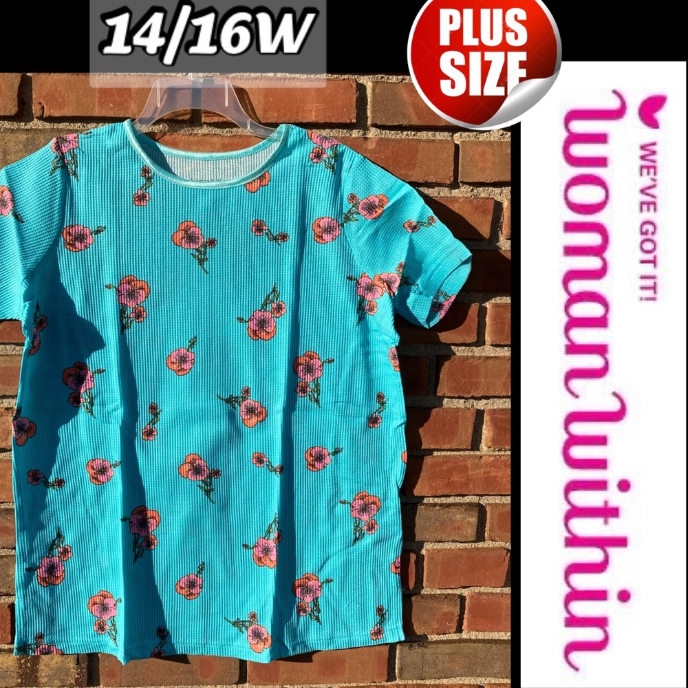 14/16 Plus S/S Waffle Floral Mint Green Thermal